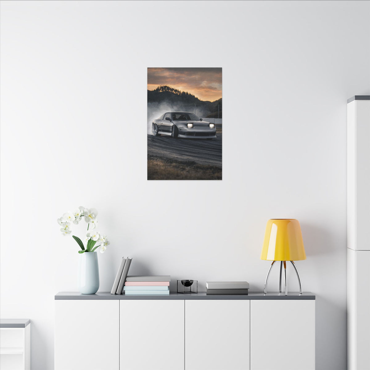 Nissan Silvia S13 Canvas Wall Art — Drift Smoke Photoreal JDM Car Art