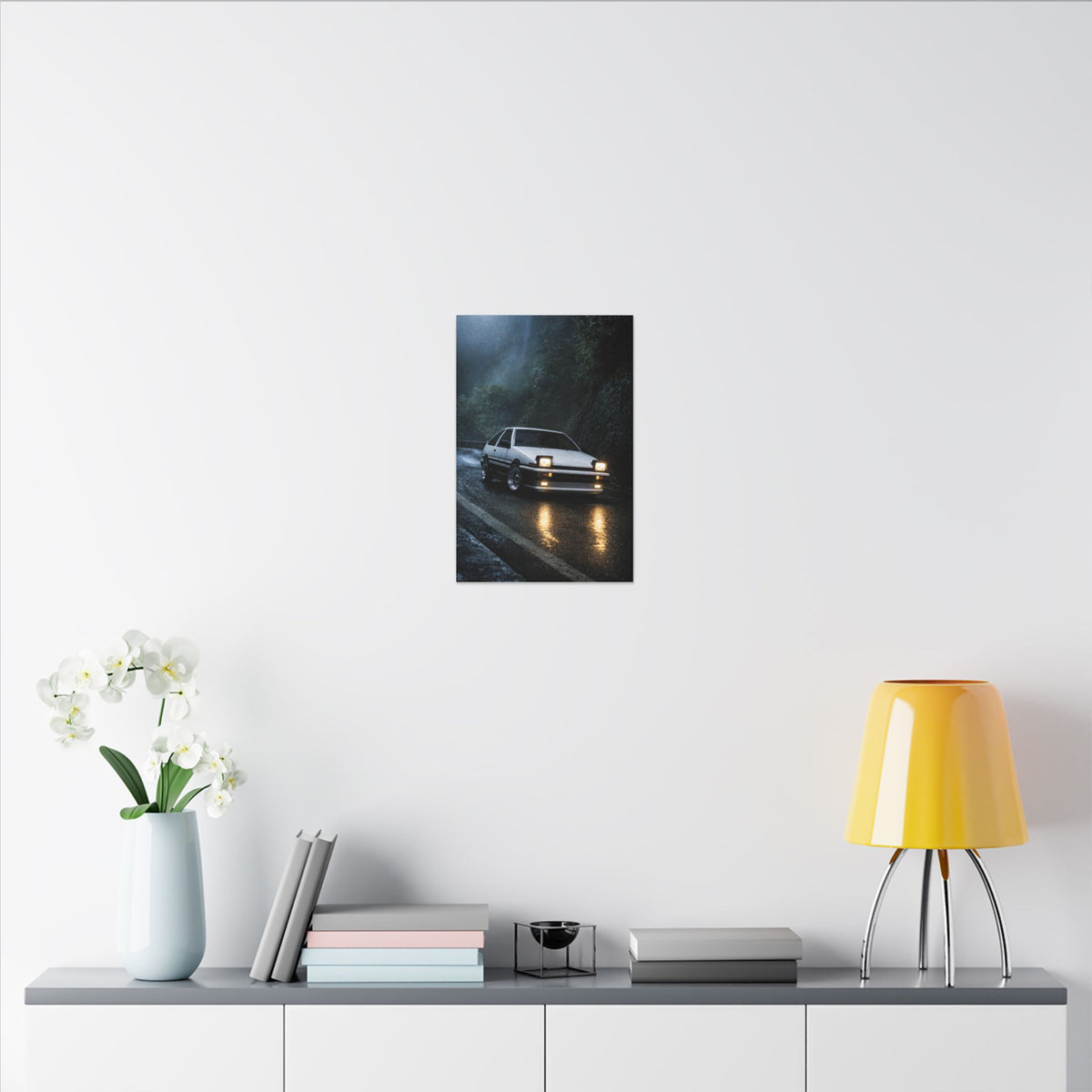 Toyota AE86 Trueno Canvas Wall Art — Midnight Mountain Pass Photoreal JDM Car Art