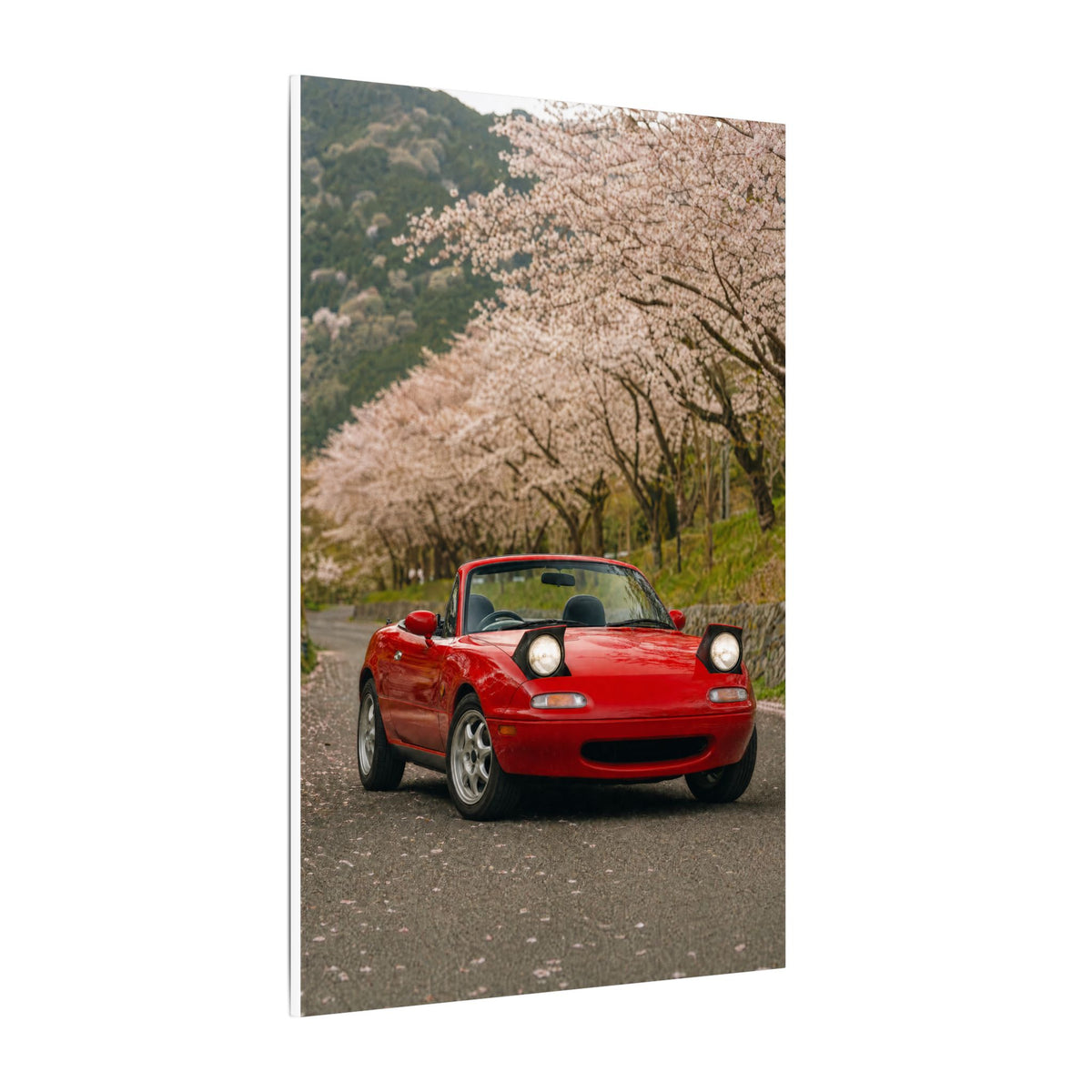 Mazda Miata NA Canvas Wall Art — Cherry Blossom Road Photoreal JDM Car Art