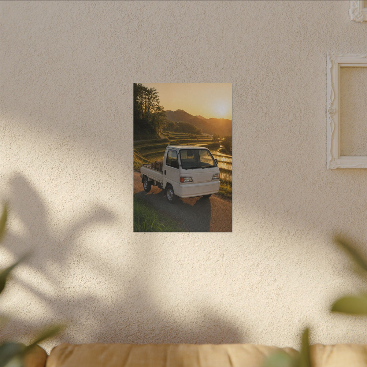 Honda Acty Kei Truck Canvas Wall Art — Rice Terrace Sunset Photoreal JDM Car Art