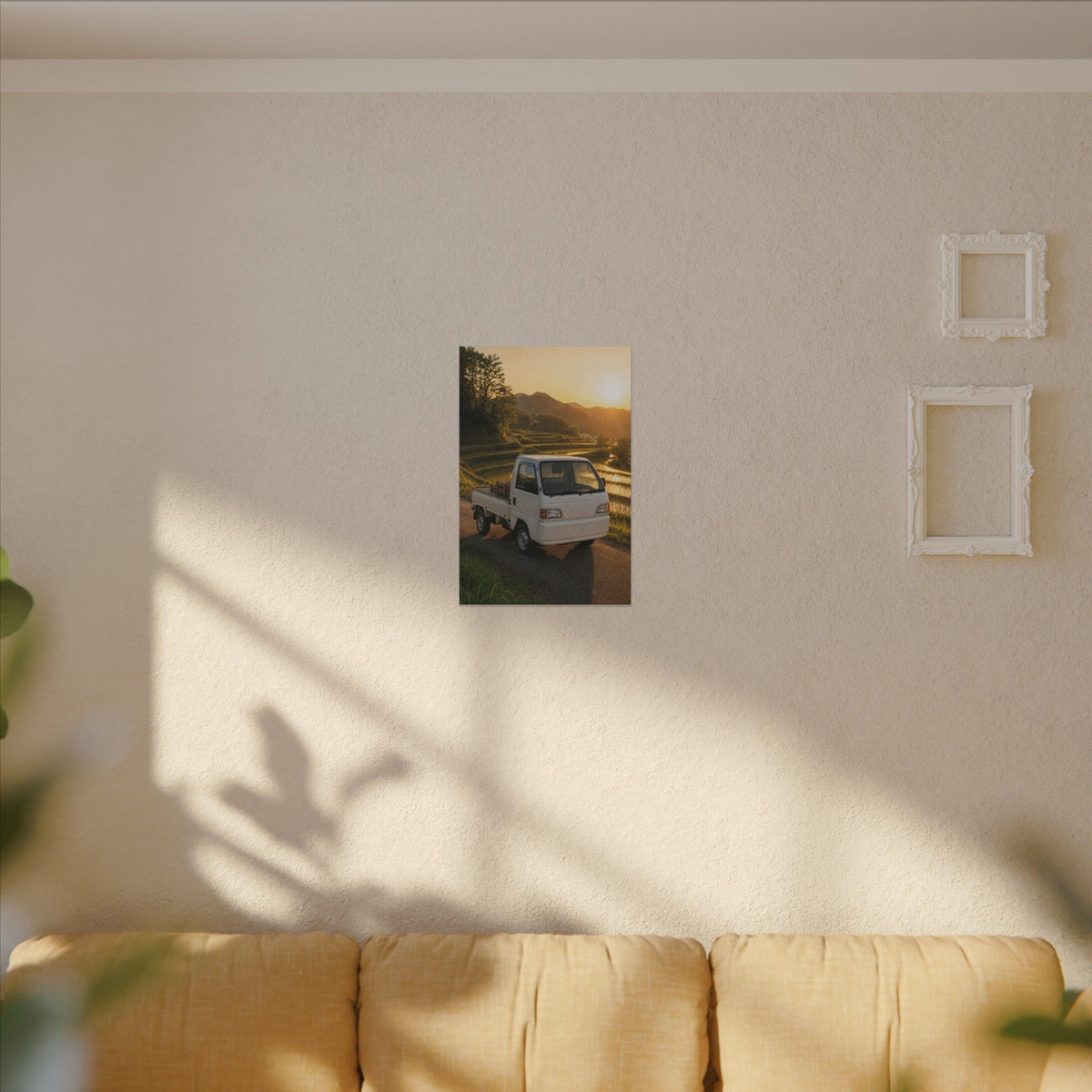 Honda Acty Kei Truck Canvas Wall Art — Rice Terrace Sunset Photoreal JDM Car Art