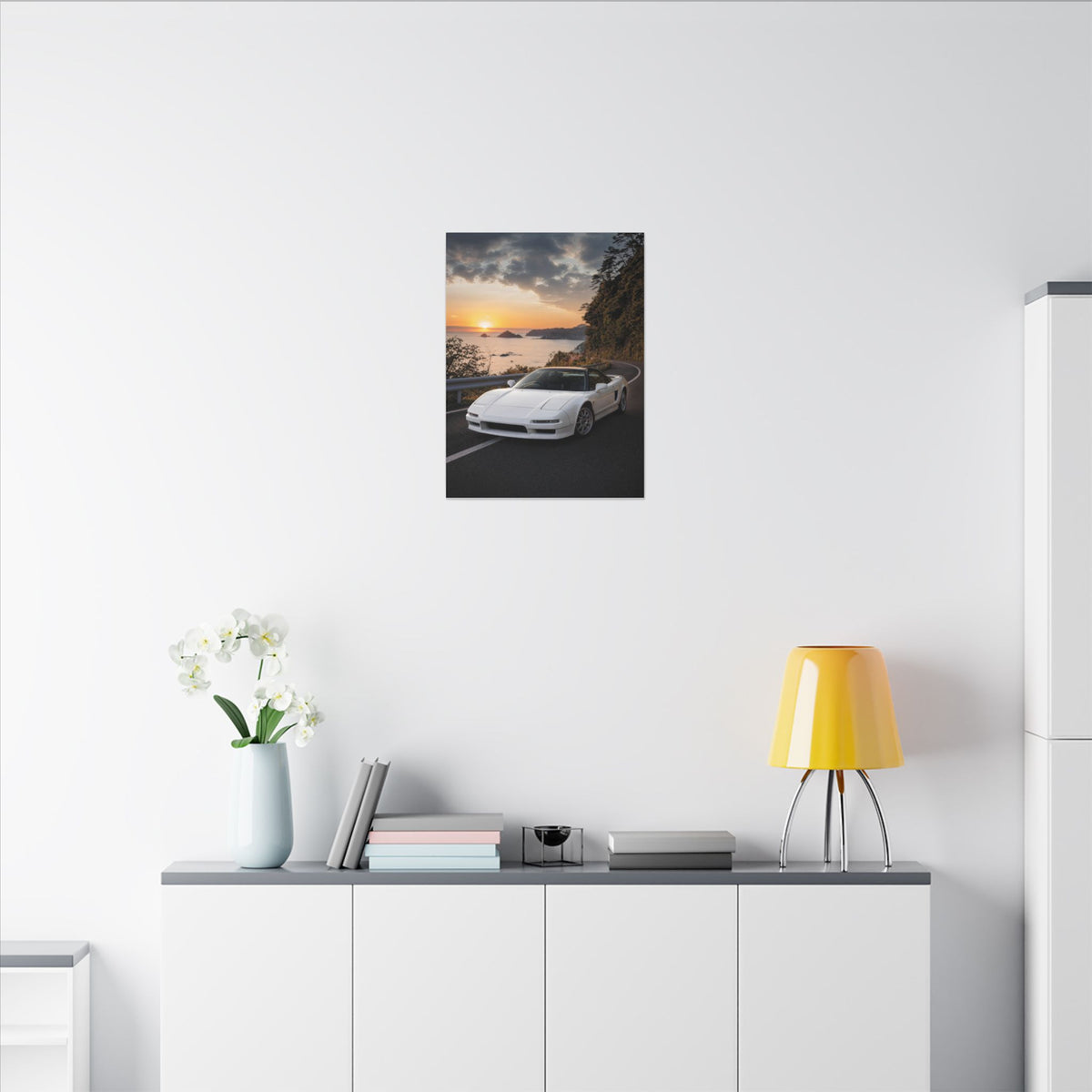 Honda NSX NA1 Canvas Wall Art — Coastal Sunset Photoreal JDM Car Art