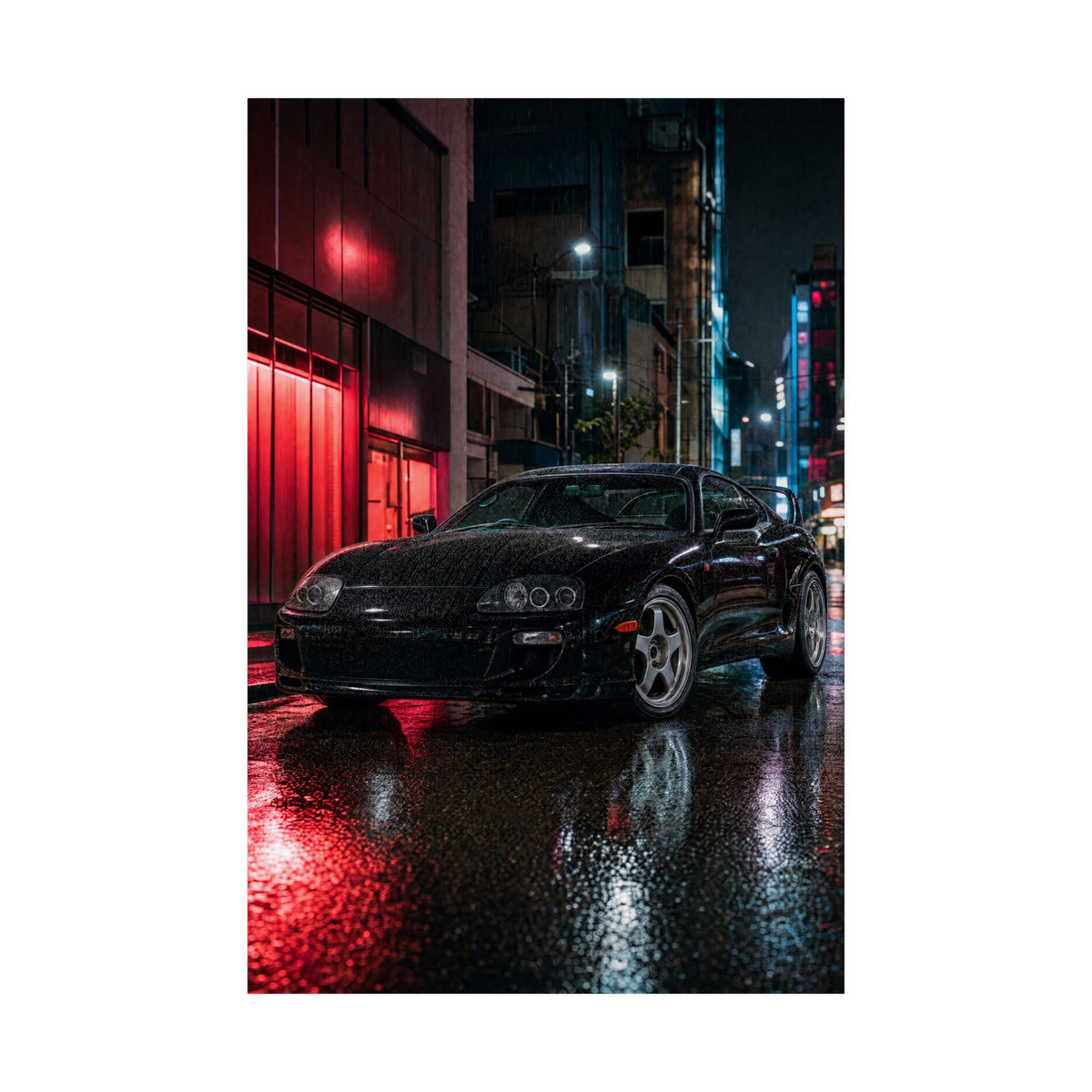 Toyota Supra MK4 Poster — Tokyo Night Rain Photoreal JDM Wall Art