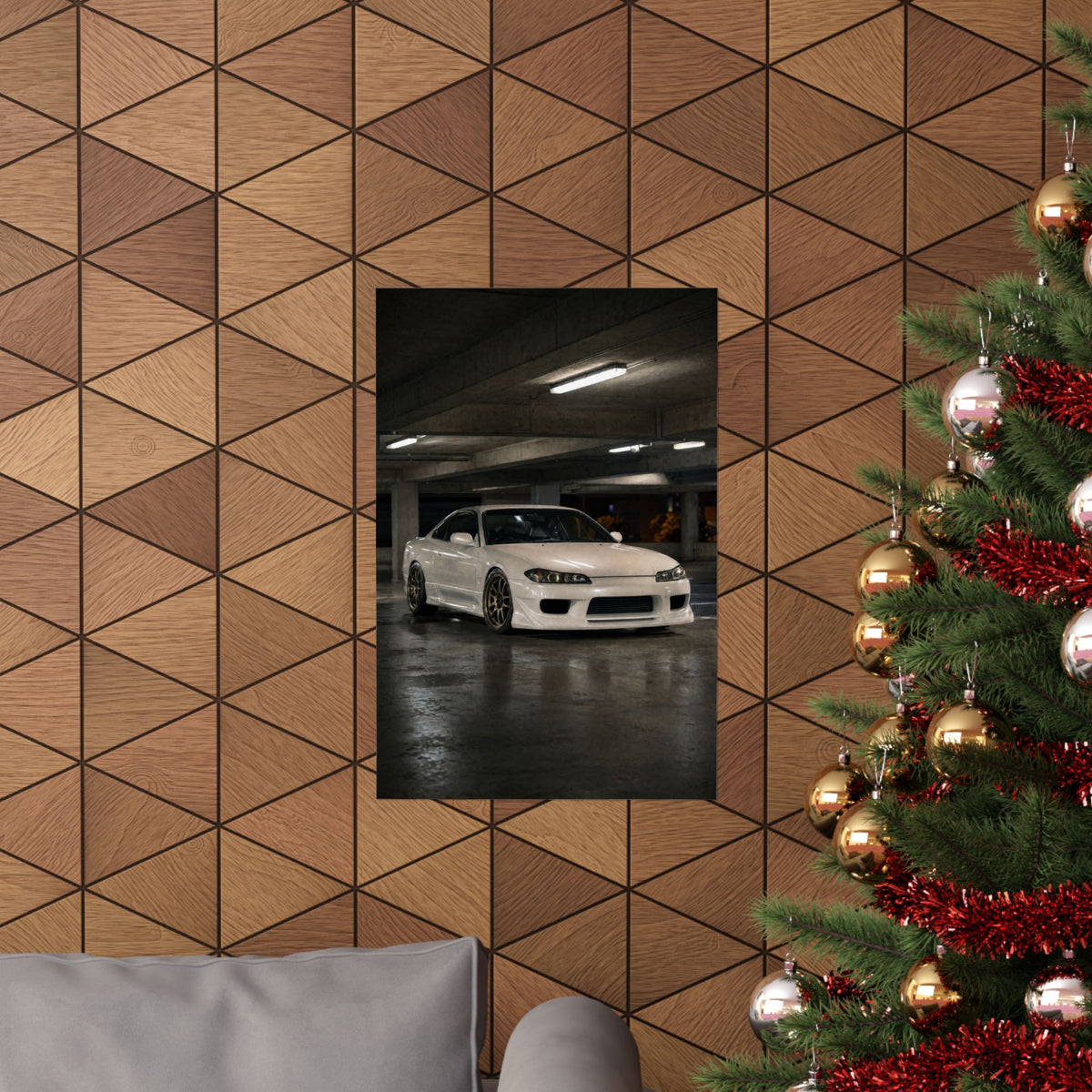 Nissan Silvia S15 Poster — Tokyo Parking Garage Photoreal JDM Wall Art