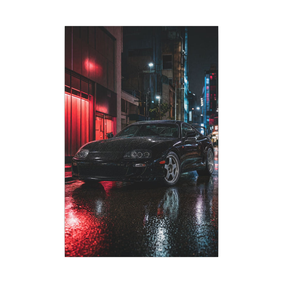 Toyota Supra MK4 Canvas Wall Art — Tokyo Night Rain Photoreal JDM Car Art
