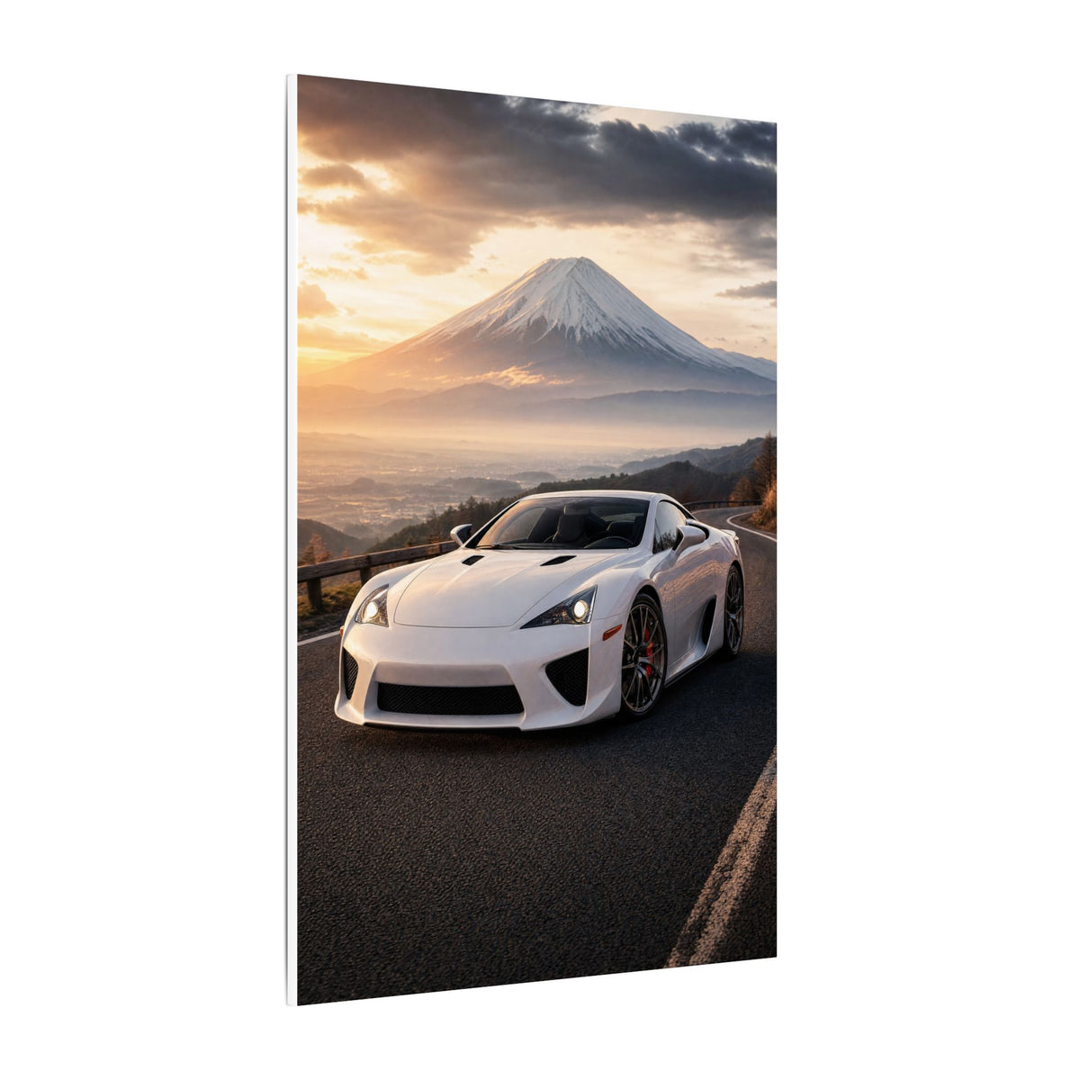 Lexus LFA Canvas Wall Art — Mt. Fuji Sunrise Photoreal JDM Supercar Wall Art