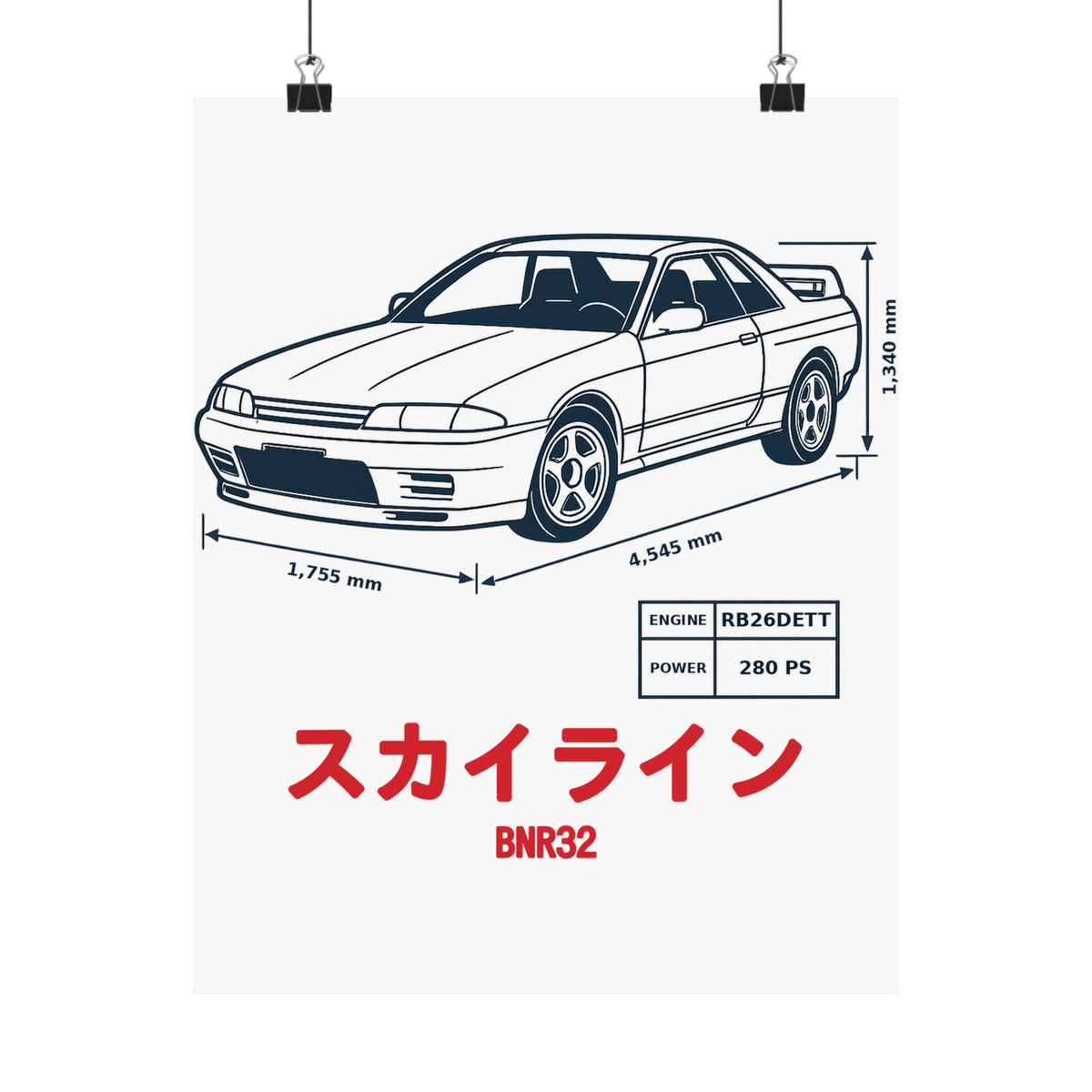 Nissan Skyline GT-R R32 Poster — Blueprint JDM Car Wall Art
