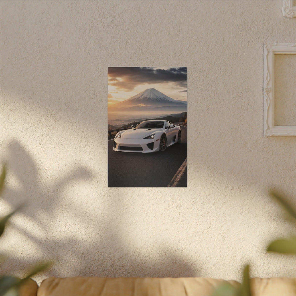 Lexus LFA Canvas Wall Art — Mt. Fuji Sunrise Photoreal JDM Supercar Wall Art