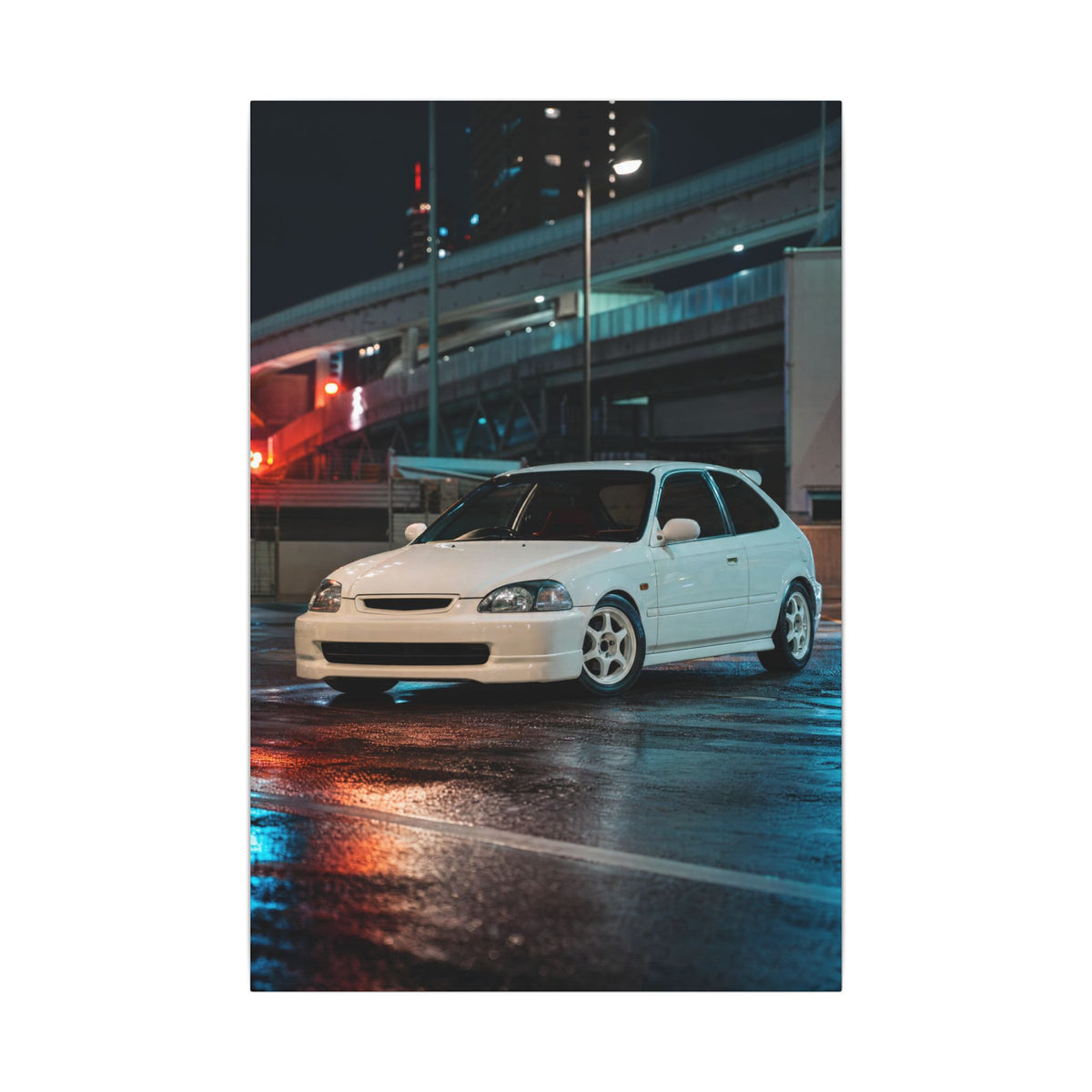 Honda Civic Type R EK9 Canvas Wall Art — Tokyo Highway Night Photoreal JDM Car Art
