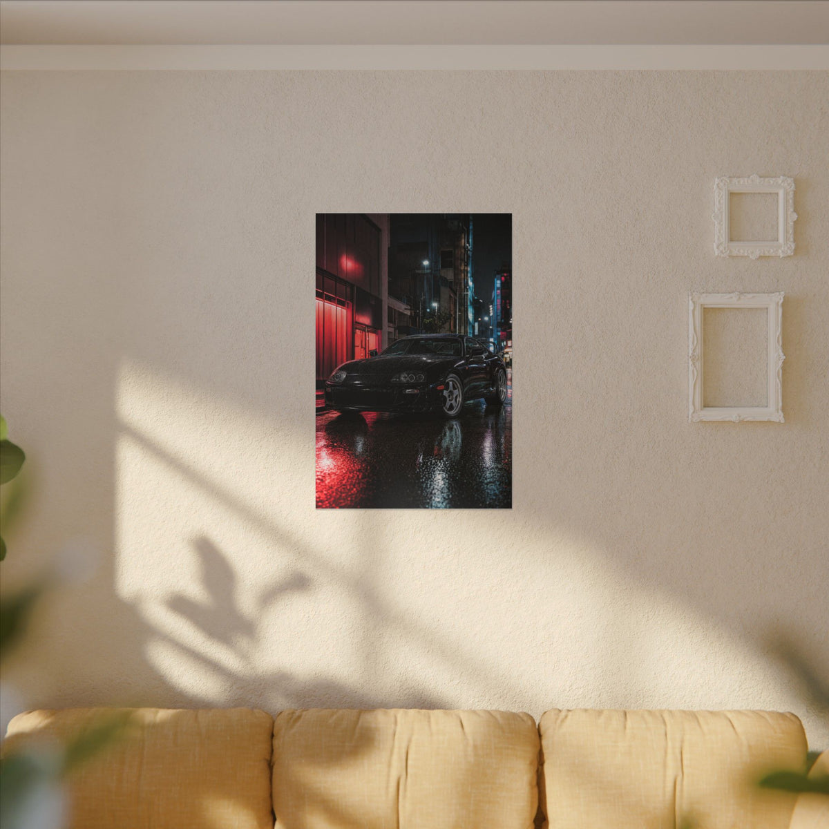 Toyota Supra MK4 Canvas Wall Art — Tokyo Night Rain Photoreal JDM Car Art