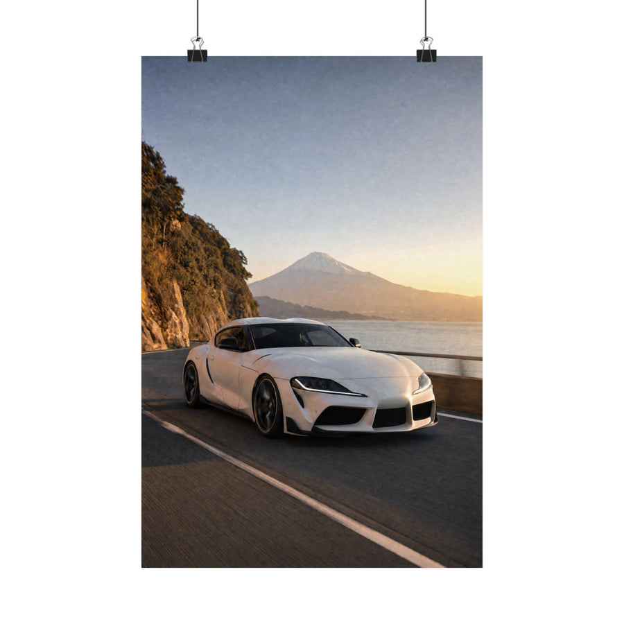 Toyota GR Supra A90 Poster — Mt. Fuji Coast Photoreal JDM Wall Art