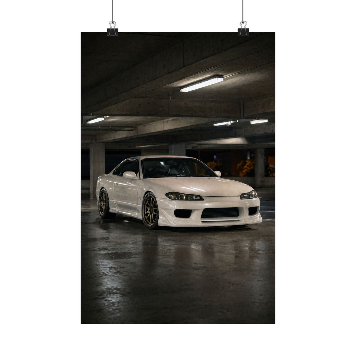 Nissan Silvia S15 Poster — Tokyo Parking Garage Photoreal JDM Wall Art