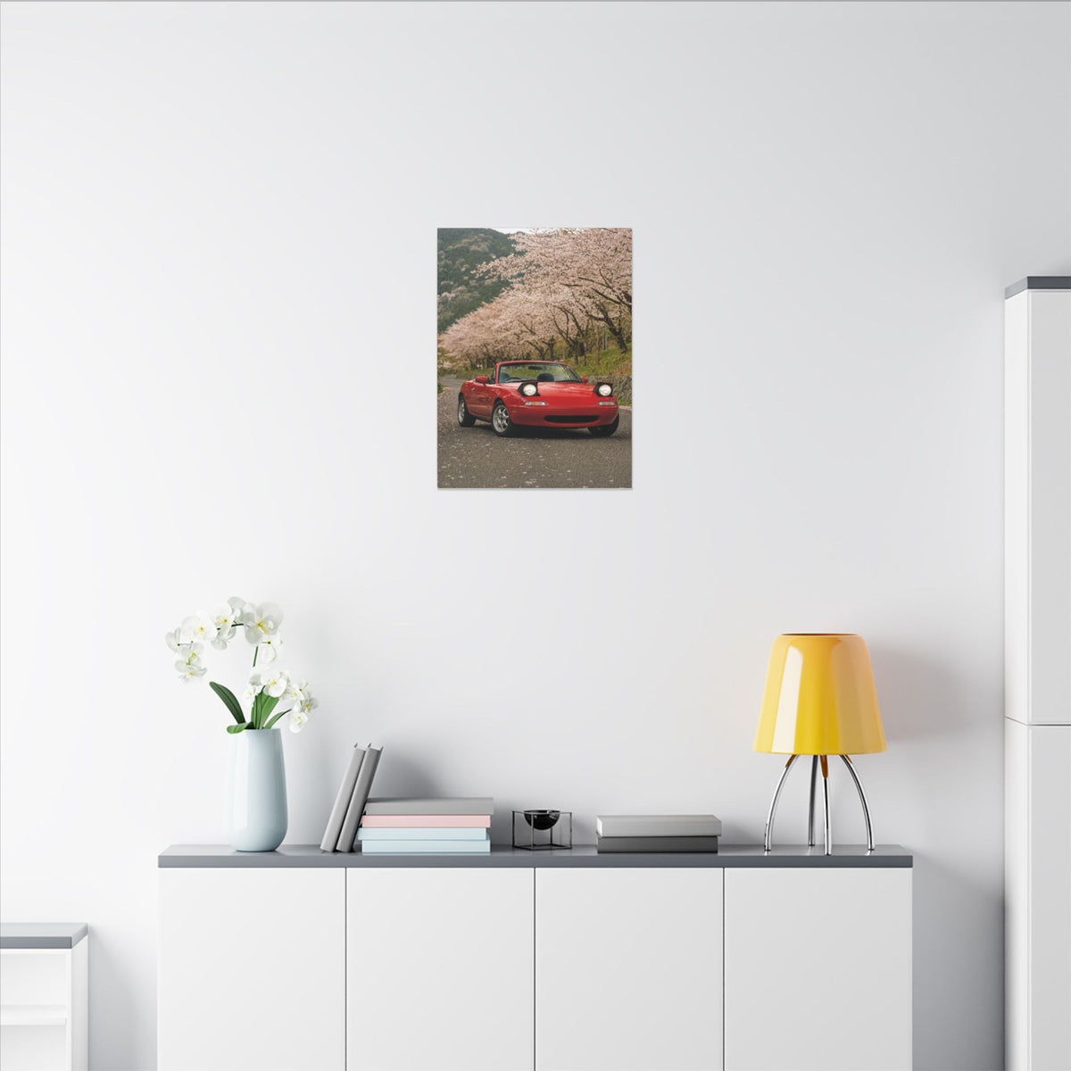 Mazda Miata NA Canvas Wall Art — Cherry Blossom Road Photoreal JDM Car Art