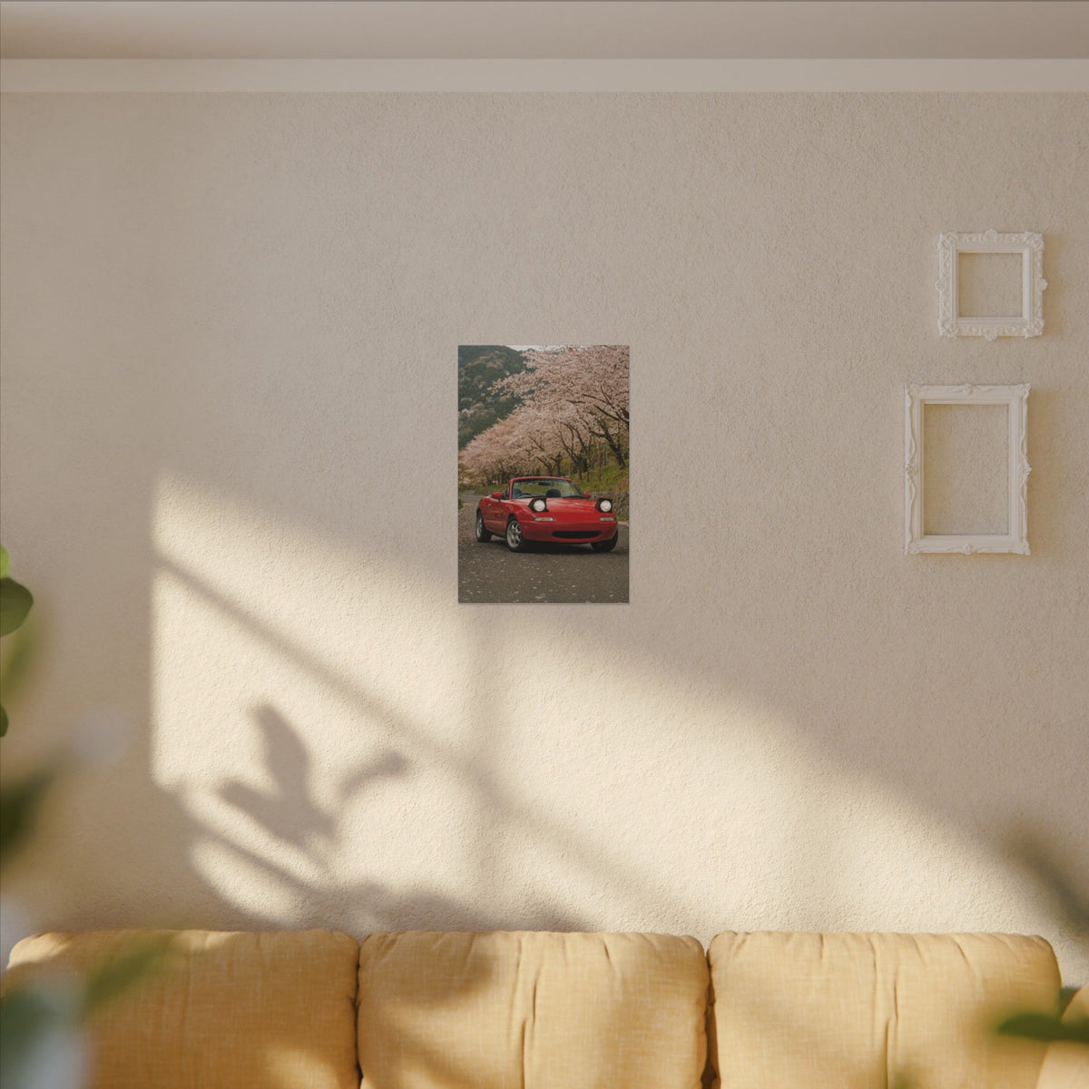 Mazda Miata NA Canvas Wall Art — Cherry Blossom Road Photoreal JDM Car Art