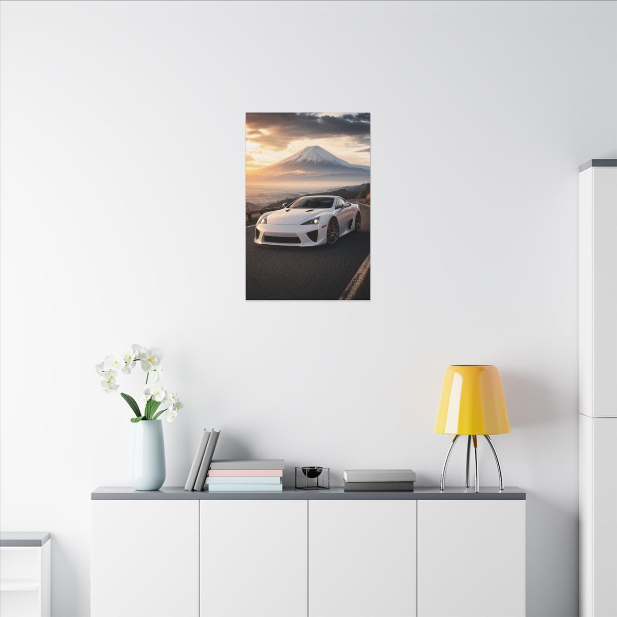 Lexus LFA Canvas Wall Art — Mt. Fuji Sunrise Photoreal JDM Supercar Wall Art