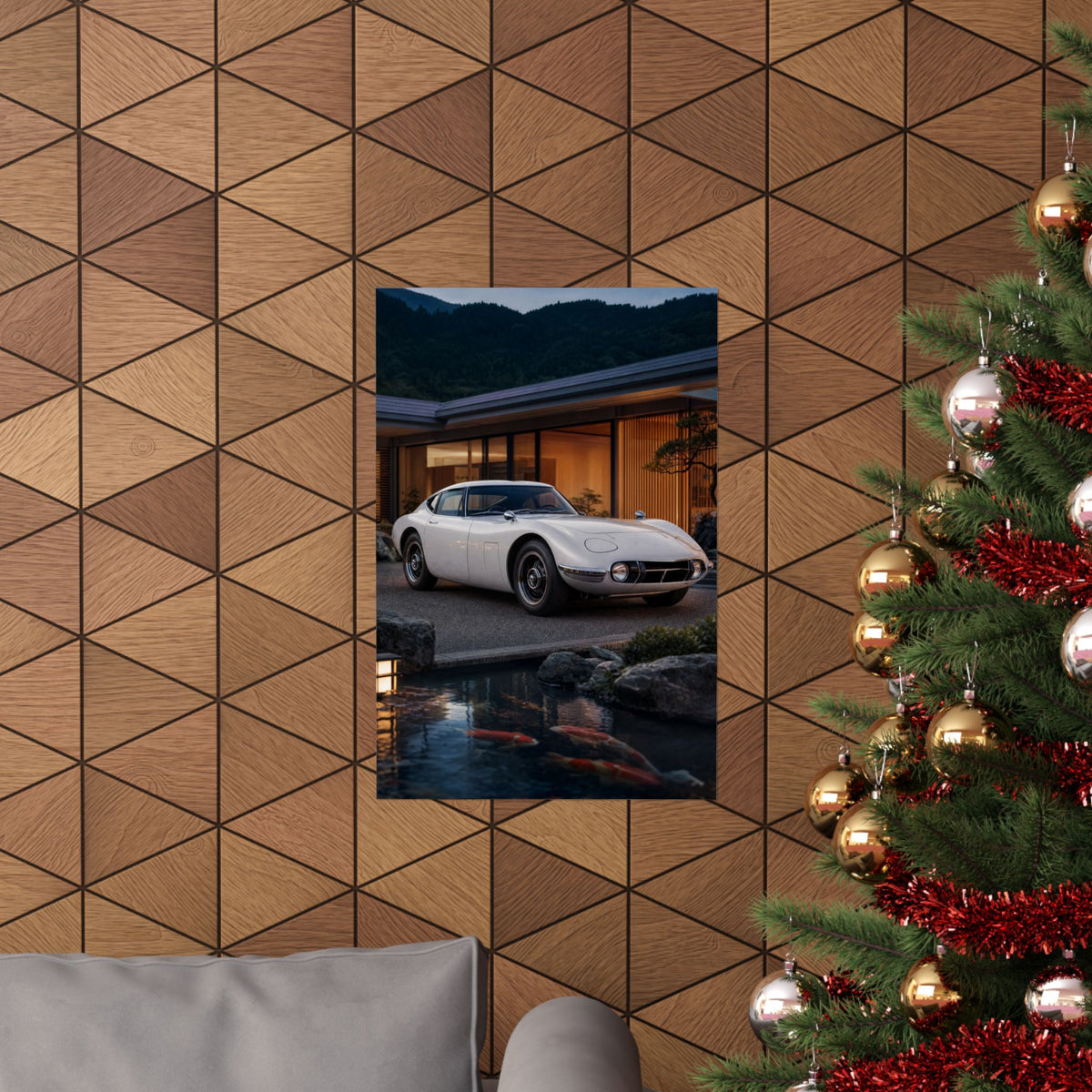 Toyota 2000GT Poster — Koi Pond Villa Photoreal Classic JDM Wall Art
